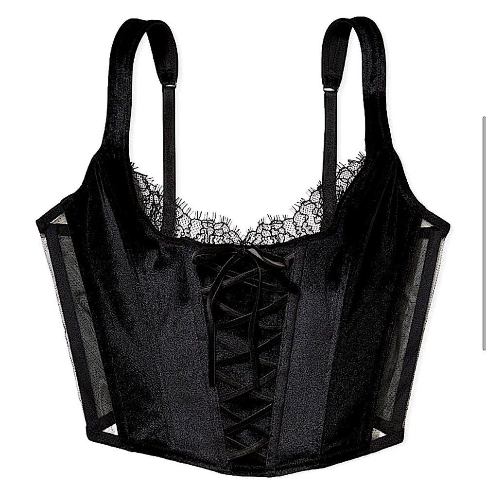 Victoria’s Secret Velvet & Lace Lace Front Bustier Bralette Crop Top Lingerie 🏴